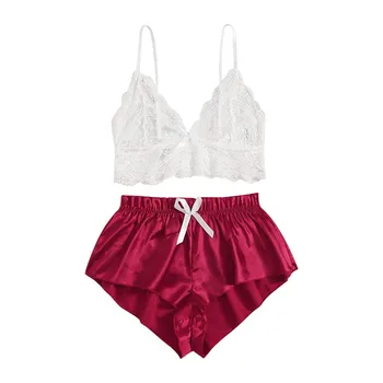

Women Lingerie Set Sexy Satin Lace Seamless Wireless Bra + Bow Low-Rise Shorts Women's Sexy Underwear Plus Size Pajamas z1223