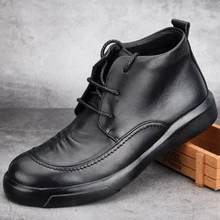 Новинка; брендовые ботинки из натуральной кожи; мужская повседневная обувь с высоким берцем; дышащие мужские дизайнерские ботинки martin; прошитая обувь на шнуровке