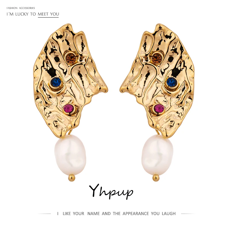 Yhpup Fashion Natural Pearls Dangle Earrings Gold 16 K Statement Geometr Copper Jewelry for Women Party Gift | Украшения и