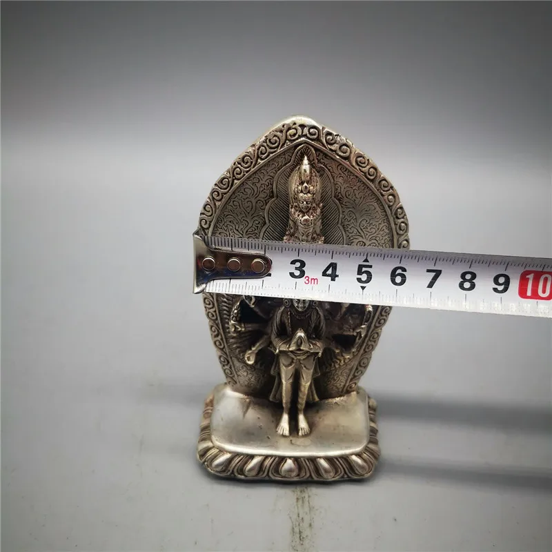 Chinese Old Bronze Statue White Bronze Eight Arm Eleven Sided Guanyin Statue