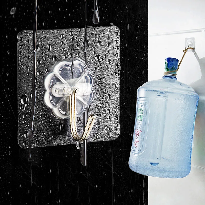 

12pcs Strong Seamless Hook Waterproof Transparent Wall Sticker Hanger Glue Hook Storage Rack Free Punching Bathroom Kitchen Tool