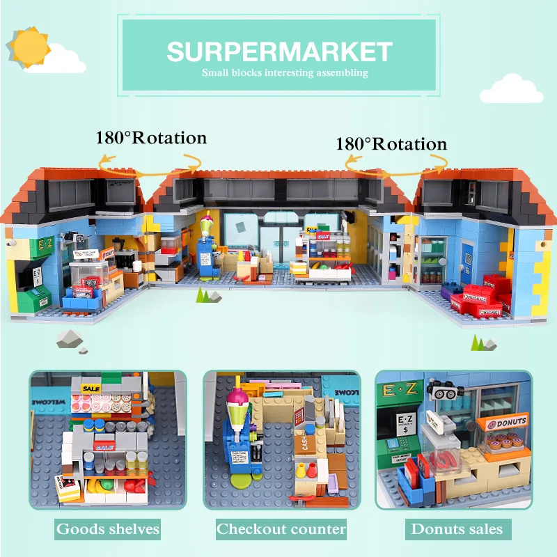 Кино архитектура Симпсоны Kwik-E-Mart модель совместима с 71016 16004 строительные блоки набор детский подарок игрушки Кирпичи