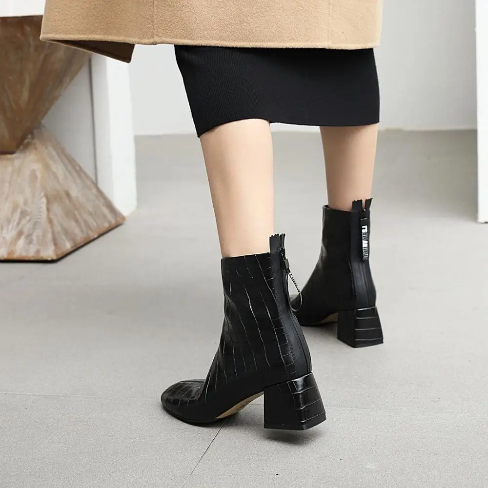 

Женские ботильоны Osunlina с квадратным носком на высоком каблуке, Модные осенние элегантные рабочие ботинки на молнии сзади с узором под камень, A119