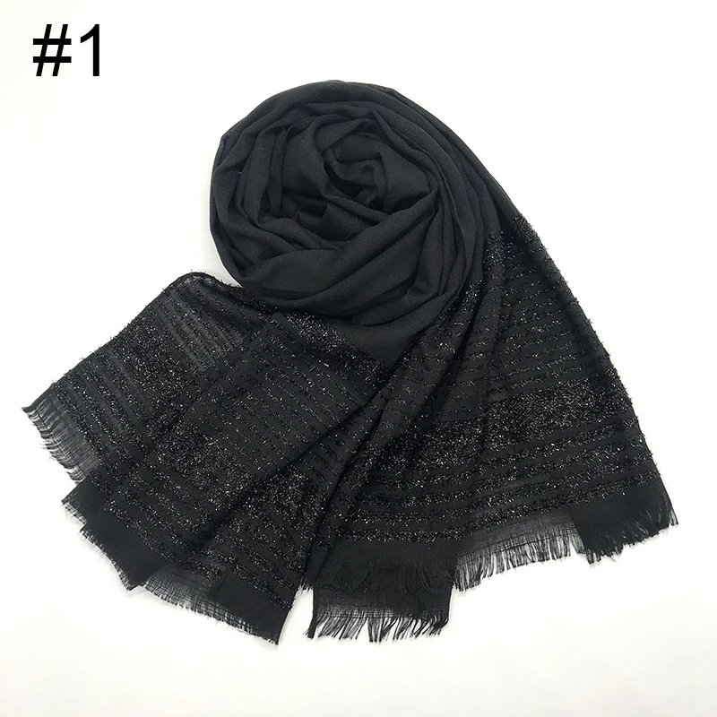 1 Fashion scarf plain glitter muffler hijab shimmer shawls women sparkling pashmina muslim head scarf solid wraps 10pcs/lot - Color: 1