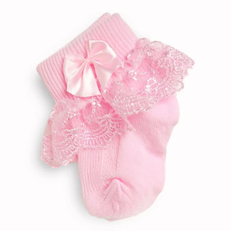 Новые детские носки с кружевным бантом Теплые Симпатичные детские носки из хлопка для новорожденных - Цвет: Розовый
