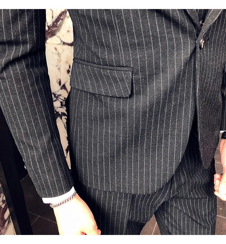 New Men's British Style Gentleman Suit Three-piece Groom With The Scorpion Host Stripe Korean Version Of The Suit