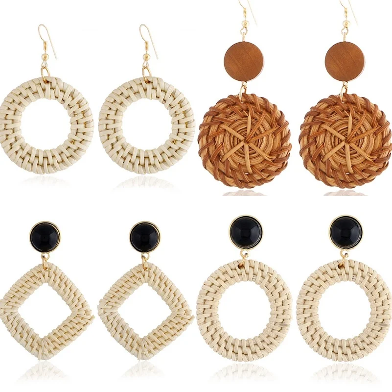 

Korean Rattan Weave Rattan Knit Earrings Geometric Large Circle Women's Earrings Dangle Drop Earrings for Women Fashion Jewelry