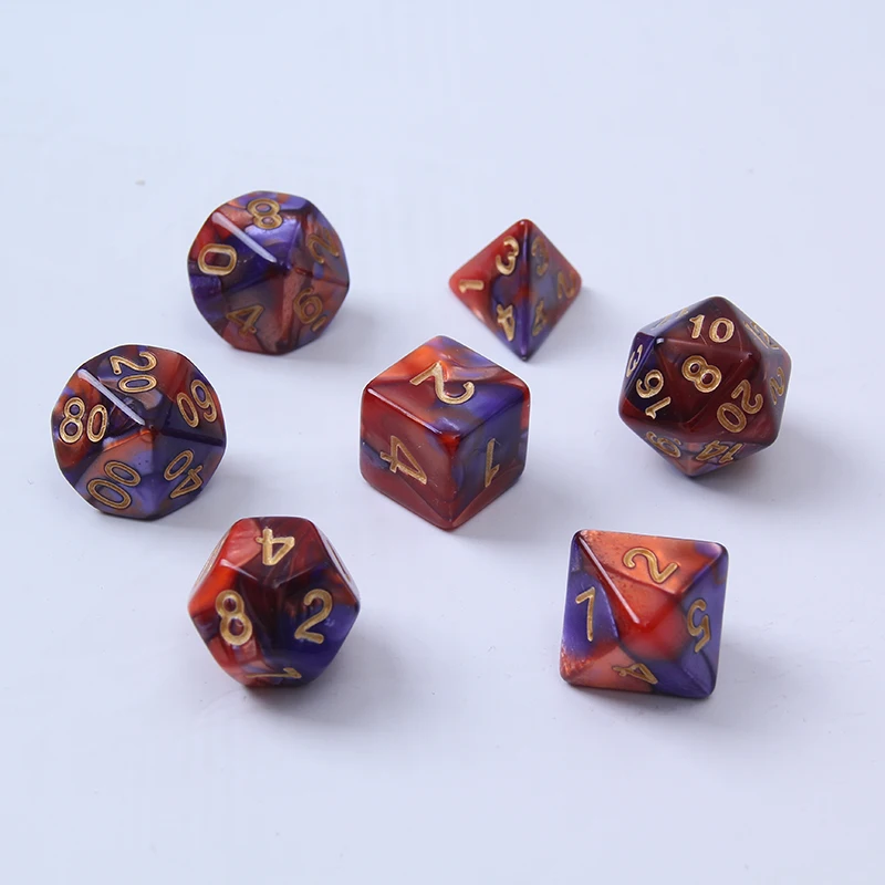 

New 7pcs dice set High quality Multi-Sided Dice with Red purple effect d4 d6 d8 d10 d10 d12 d20 DUNGEON DRAGONS rpg dice game