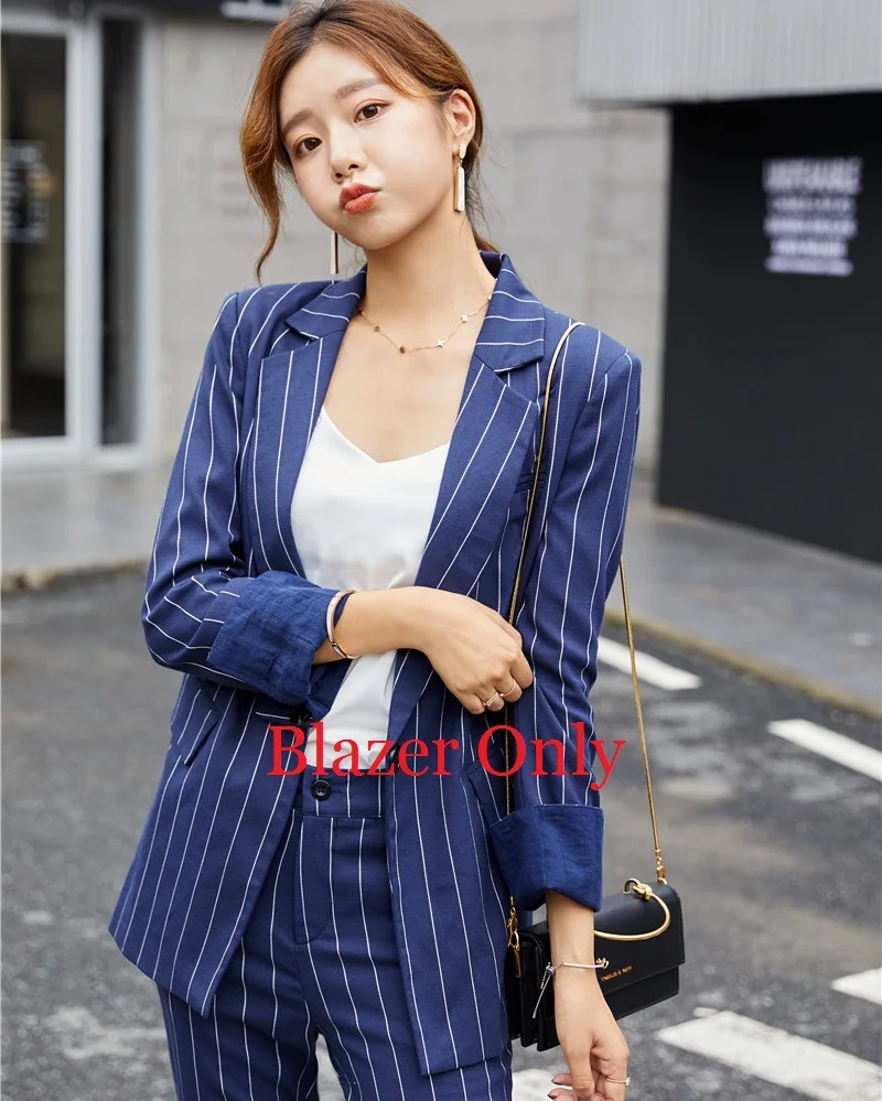 Blue Blazer Only Женский Повседневный Блейзер, женские деловые костюмы с брюками и пиджаком, комплекты одежды для работы, Офисная форма, стили - Цвет: Blue Blazer Only