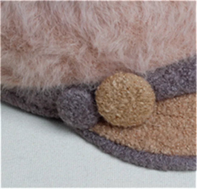 Winter ladies knitting cap Korean version of the new rabbit hair button decoration warm all fashion knitted hat warm rabbit hair