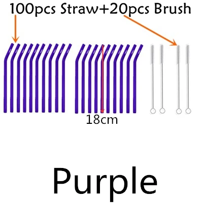 100 straw - 20 brush 100 шт стеклянные соломинки, прозрачные Изогнутые 18 см x 8 мм-идеальная многоразовая Солома для смузи, чая, сока-10 шт с 20 шт чистящей щеткой - Цвет: 100 straw - 20 brush