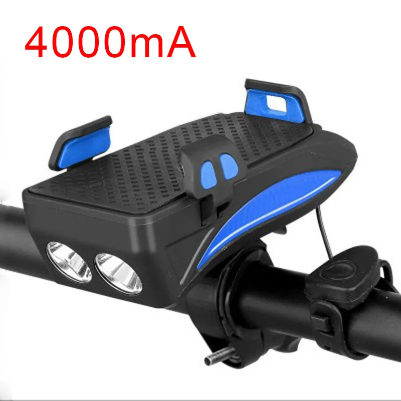 Передняя фара для велосипеда кронштейн для телефона 130db рога 4000mA батарея 3 режима 400 люмен USB зарядка Водонепроницаемый Открытый Велоспорт передний свет - Цвет: Blue  4000mA