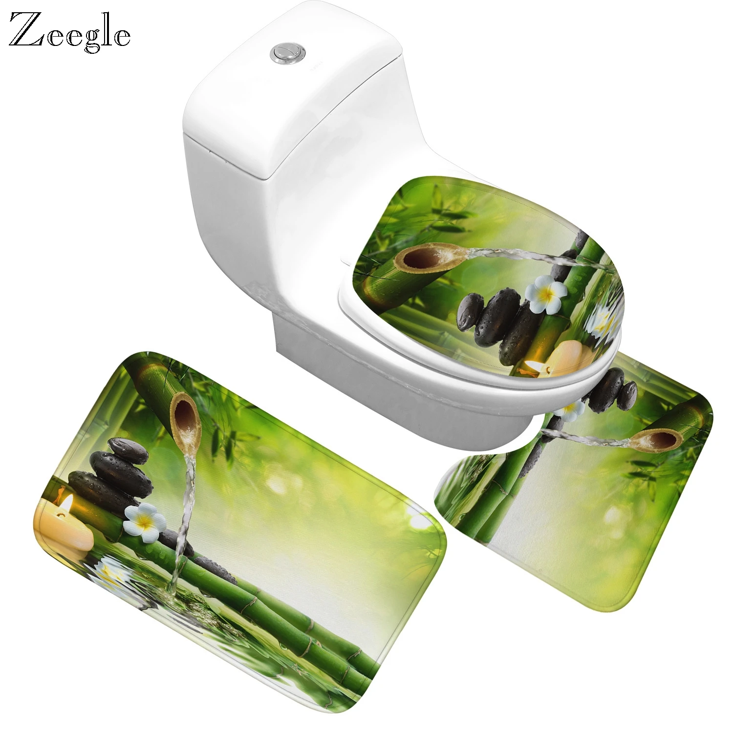 3pcs Toilet Carpet Bath Mats Carpet Set Non-Slip Flannel Bath Mat Bathroom Floor Carpet Home Decor Toilet Seat Cover Rug