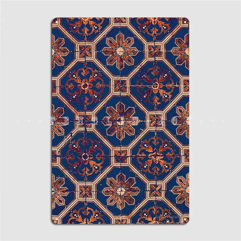 

Vintage Oriental Tile Pattern Metal Sign Wall Cave Funny Club Bar Painting Décor Tin sign Poster