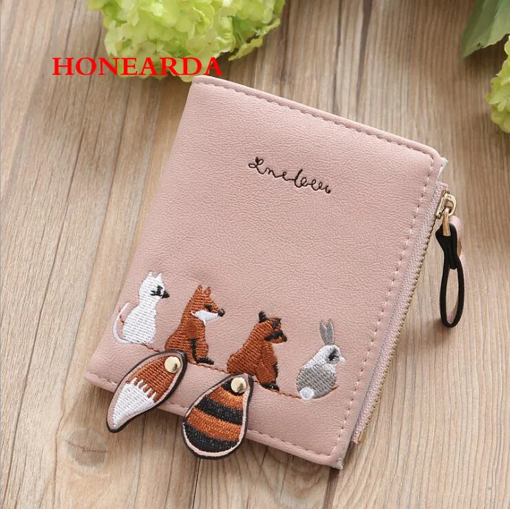 200 шт. женские Модные бумажник Прекрасные животные из мультфильмов, короткая кожаная женская маленькая Пряжка кошелка для монет, на молнии, кошелек для детей - Цвет: Pink