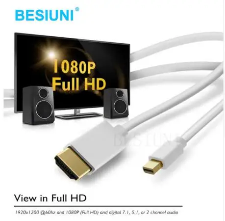 BESIUNI 3 в 1 мини дисплей порт DP к DVI HDMI DP кабель адаптер Дисплей порт мужчин и женщин для Mac Macbook Pro Air - Color: 180CM MINIDP 2HDMI M
