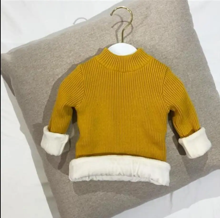 yellow-Plush Зимний плюшевый трикотажный джемпер для мальчиков Детский пуловер вязаный свитер детская теплая рубашка, одежда футболка с длинными рукавами - Цвет: yellow-Plush