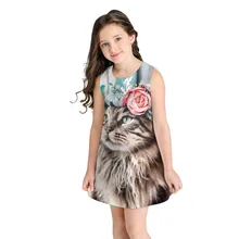 Платье для девочек Лето милый кот платье принцессы для девочек с цветочным узором, 3D платья без рукавов с принтом в виде единорога вечерние платье 8 10 для детей 12 лет, Vestidos