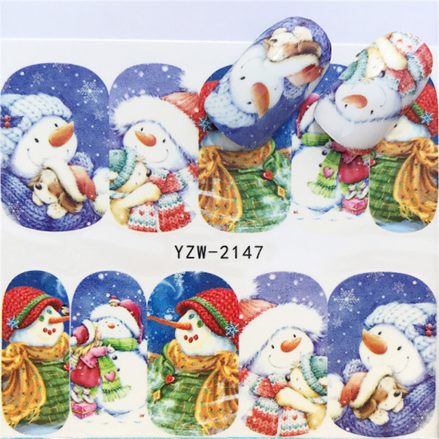 Sheet 3D Nail Stickers Christmas Decorations Deer Santa Claus Sliders Adhesive Nail Decals UV Gel Polish Wraps Tips