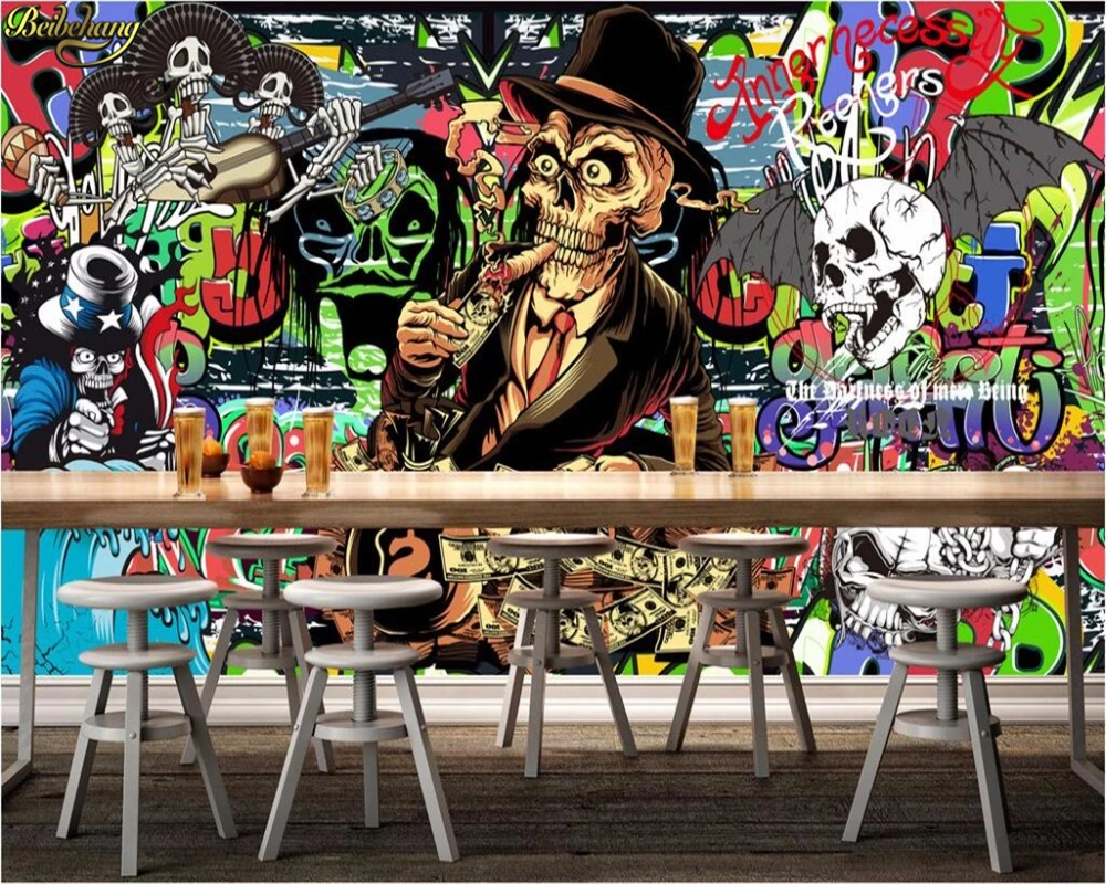 Beibehand-papel de Parede Personalidade 3d Nostálgico Retrô Imagem de Esqueleto Parede Ktv Mural de Fundo
