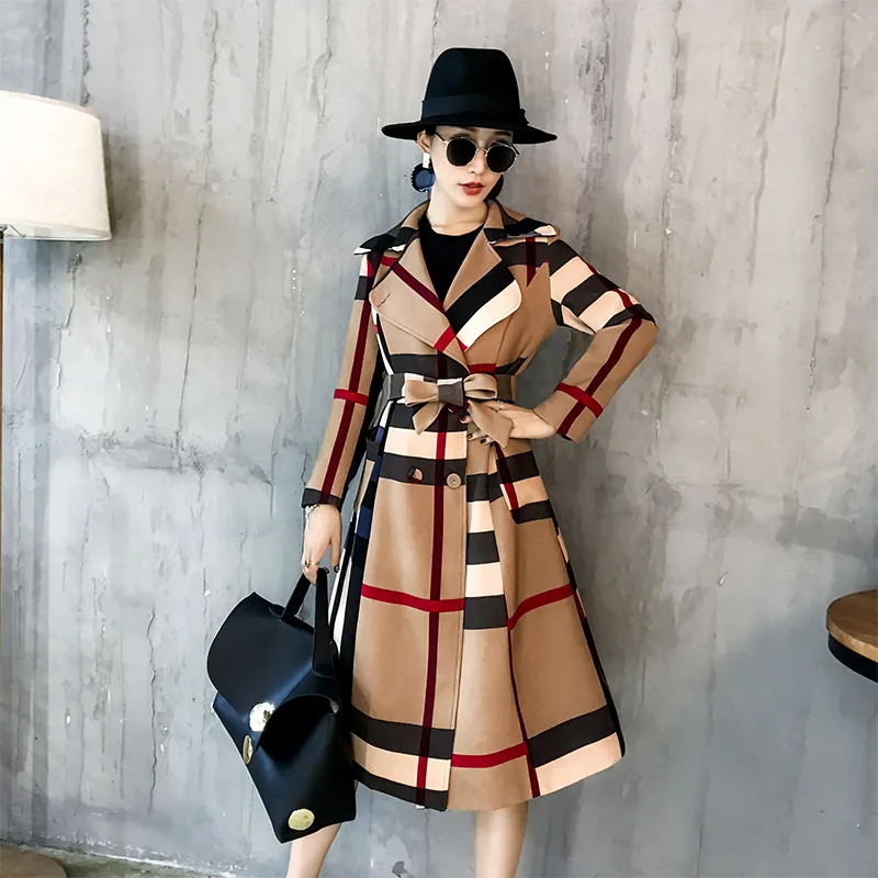 Vintage Long Trench Coat Women Winter Chic Bandage Waist Long Coat Women Loose Office Lady Windbreaker Overcoat Female