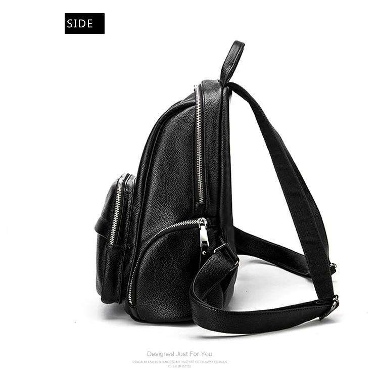 Double zipper Women Backpack Retro Black Ladies Large Soft Real Leather Backpacks Purse 15 inch Casual Girls School knapsack Bag (11)