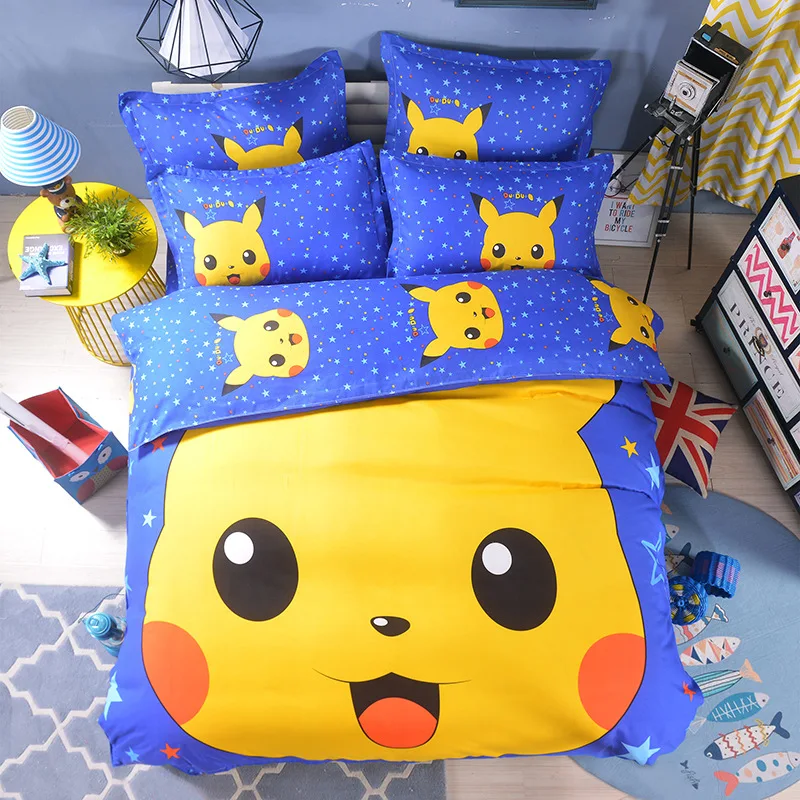 

Home Textile 3D Cute Cartoon Pokemon Pikachu Printing Bedding Sets Kids Duvet Cover Set Bed Sheet Bed Linen Pillowcase 4pcs Set