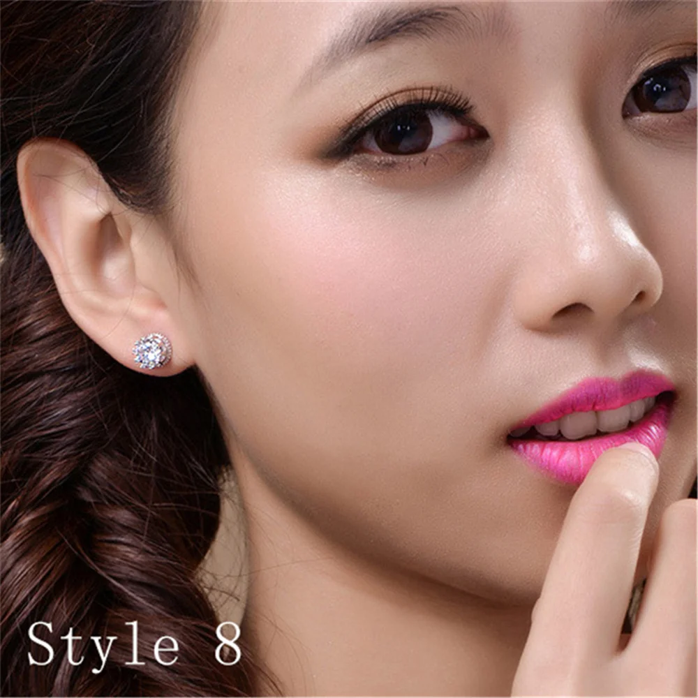 925 Sterling Silver Earrings Stud for Women Solid Silver Jewelry Earrings Bling CZ Zircon Stone Stud Brincos Bridal Wedding