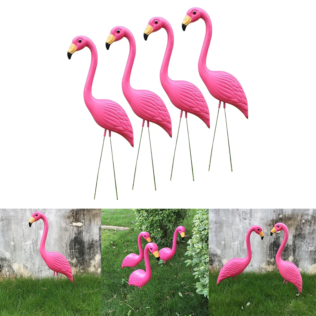 4 Pieces Retro Pink Flamingo Garden Stakes Outdoor Statues Ornaments Plastic Gardening Art Christmas Whimsical Gifts