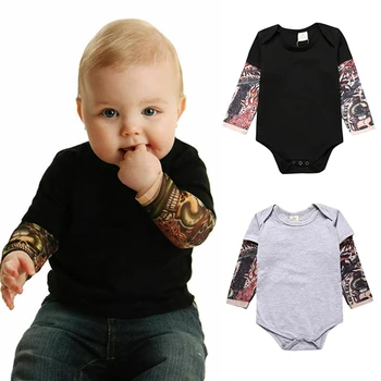 

Spring and Autumn Baby Boy Clothes Tattoo Printed Long Sleeve Patchwork Romper Autumn Body Suit Jumpsuit Kids Outfits Clothes