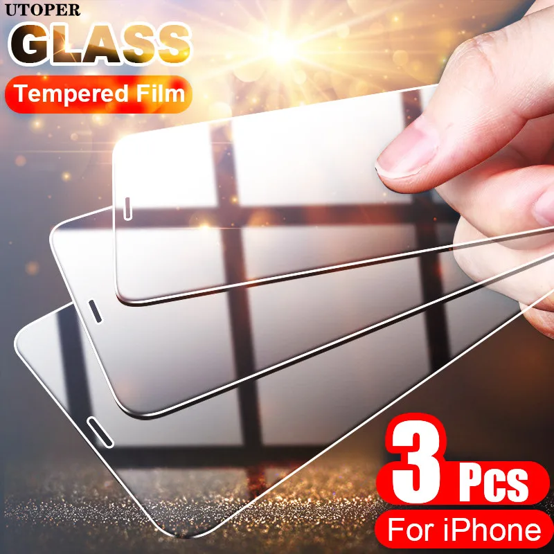 Закаленное стекло UTOPER 2-3 шт. для iPhone 11 12 13 Pro Max Mini Защитное экрана Xs X XR 7 8 Plus SE2