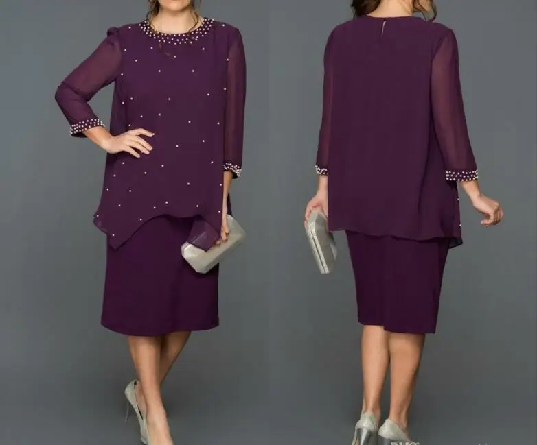 Paars Kralen Twee Stukken Moeder Van De Bruid Jurken Voor Bruiloften 2019 Jewel Hals Plus Size Lange Mouwen Thee Lengte chiffon Paars Kralen Twee Stukken Moeder Van De Bruid Jurken Voor Bruiloften 2019 Jewel Hals Plus Size Lange Mouwen Thee Lengte chiffon