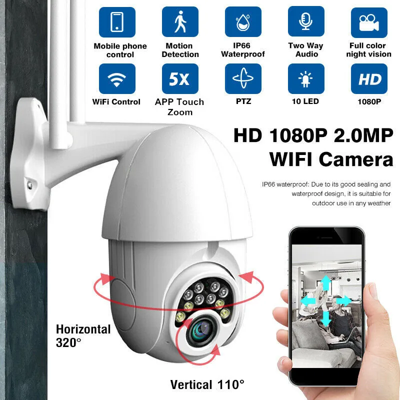 Wireless 5X Zoom HD 1080P Outdoor IP Camera Wifi Security Waterproof CCTV Camera