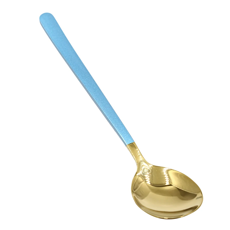 Blue gold spoon Длинная ручка, ложка, вилка, Золотая ложка, вилка для мороженого, столовая посуда, позолоченные Десертные Ложки для чая и кофе, нержавеющая сталь - Цвет: Blue gold spoon