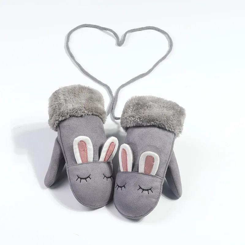 Cute Sculpt Warm Children Gloves Autumn Winter Outdoor Mittens Gloves Hanging Neck Gloves Kids Suede Series for Boy Girls
