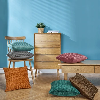 

Lisi Velvet 3D Jacquard Cushion Pillow Case INS Square Pillow Car Sofa Office Striped Waist Pillow Cover 45x45cm