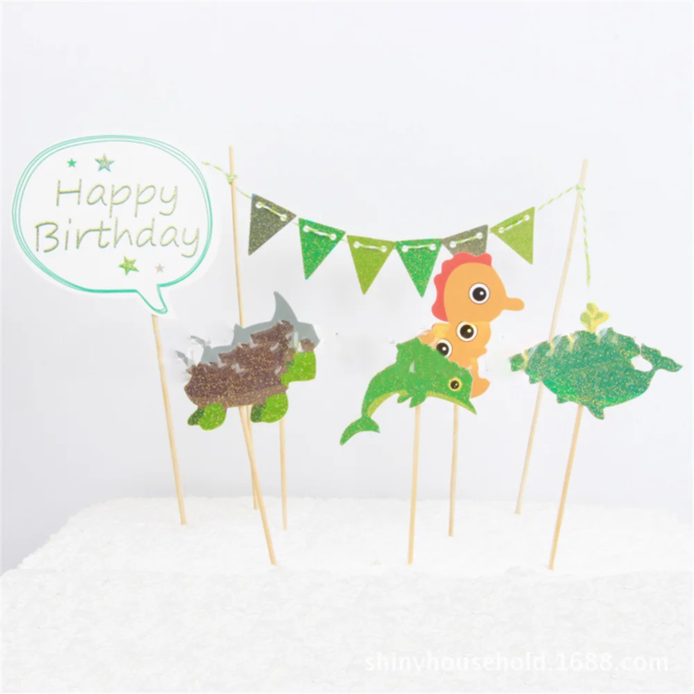 

1pcs Seabed Animal Happy Birthday Cake Topper Kids Birthday Party Decoration Wedding Supplies Baby Shower Party Decoration