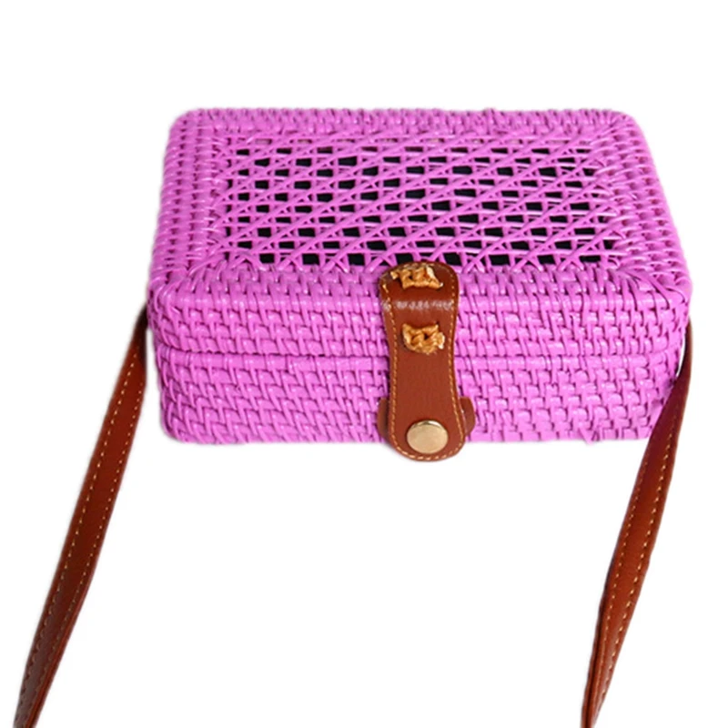 

Ins New Ladies Hand-Woven Bags Square Rattan Retro Literary Hand-Woven Leather Buckle Package Bohemia Beach Messenger Bag