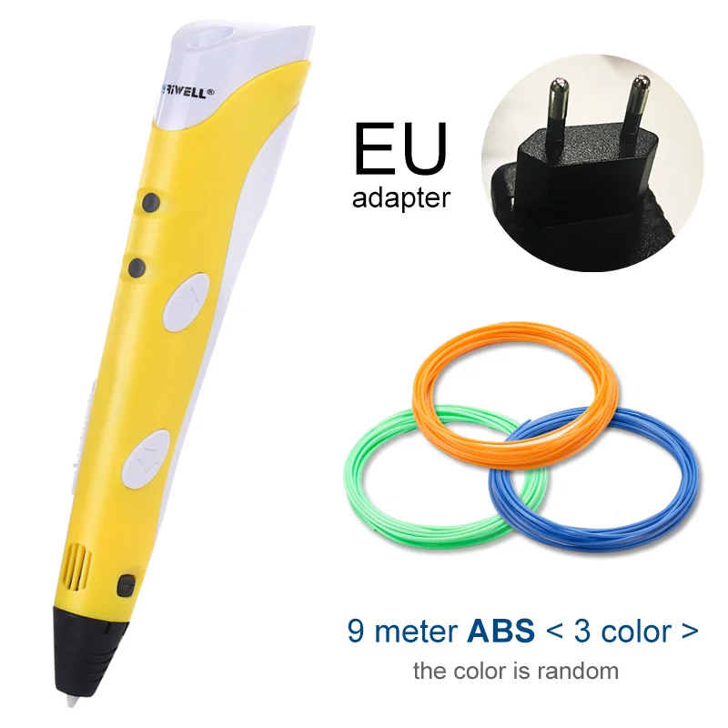Yellow EU Myriwell, 3D Ручка,, сделай сам, 3D печать, ручка с 100 м ABS/PLA нитью, креативная игрушка, подарок для детей, дизайнерский рисунок - Цвет: Yellow EU