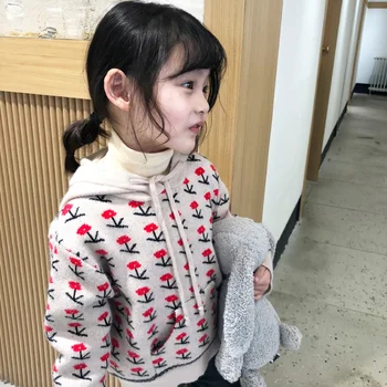 

Girls baby thick hooded sweater coat base 2019 winter new little sweet girl sweater fashion children's clothing