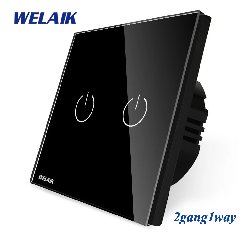 WELAIK UK сенсорный выключатель Кристалл-стеклянная панель-переключатель настенный-Интеллектуальный переключатель-умный-переключатель 2ганг-1way светодиодный-лампа B1921CW/B