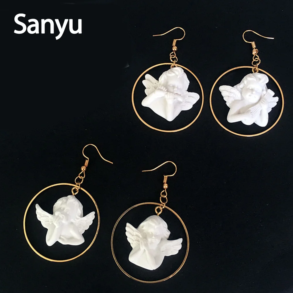 

Vintage Irregular Little Angel Play Instruments Drop Earrings for Women Girls Gold Hollow Out Cirlcle Retro Dangle Earrings