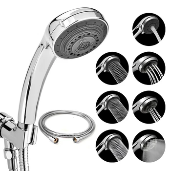 

Shower Head With Hose High Pressure 7 Spray Settings Stainless Steel Bathroom Handheld Shower Tape Chrome Plated Shower Head