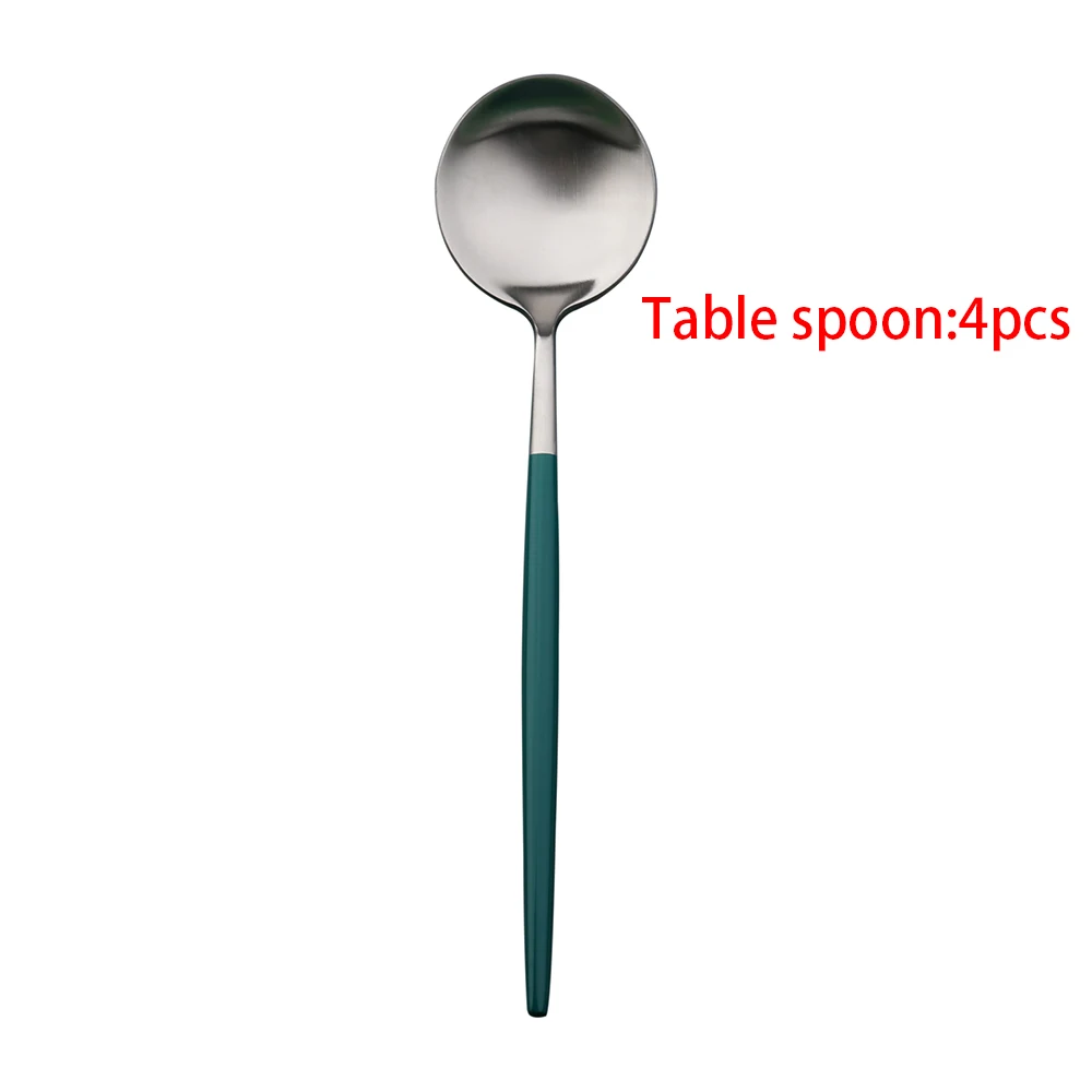 4pcs Горячая торговля Прямая поставка столовые приборы из нержавеющей стали темно-зеленый золотой винтажные столовые приборы вилка ложка нож обеденный набор Корейская кухня набор ложек и вилок столовый сервиз - Цвет: 4pcs