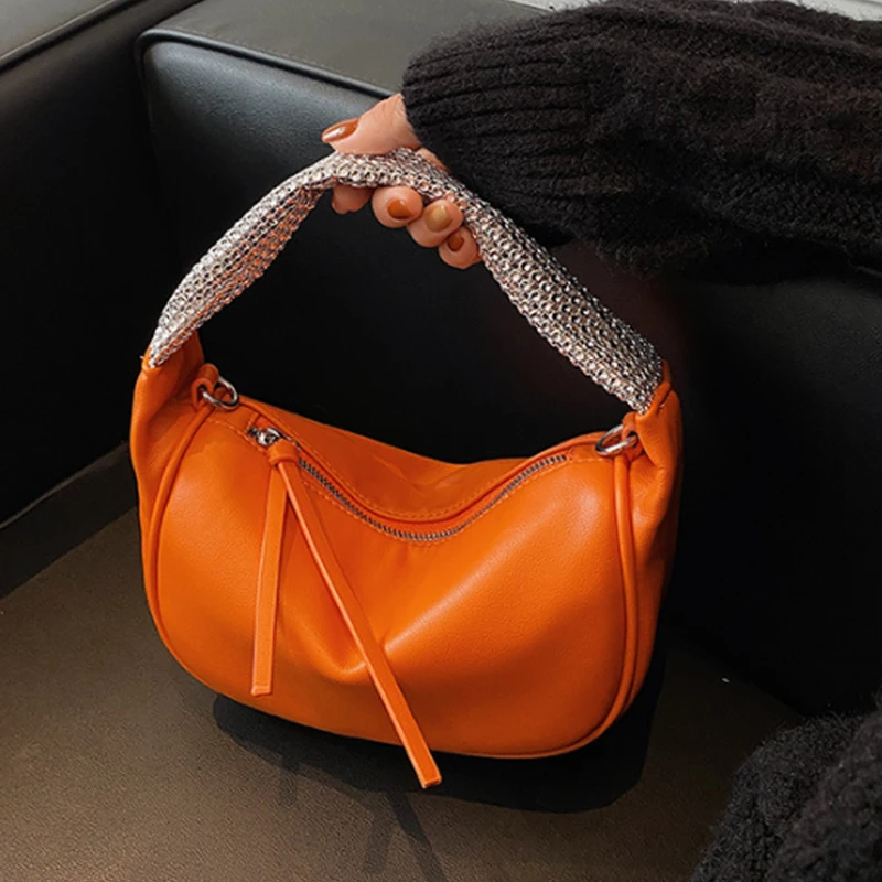 Bolso de lujo con diamantes de imitación para mujer, de naranja, negro y blanco|Bolsos de - AliExpress