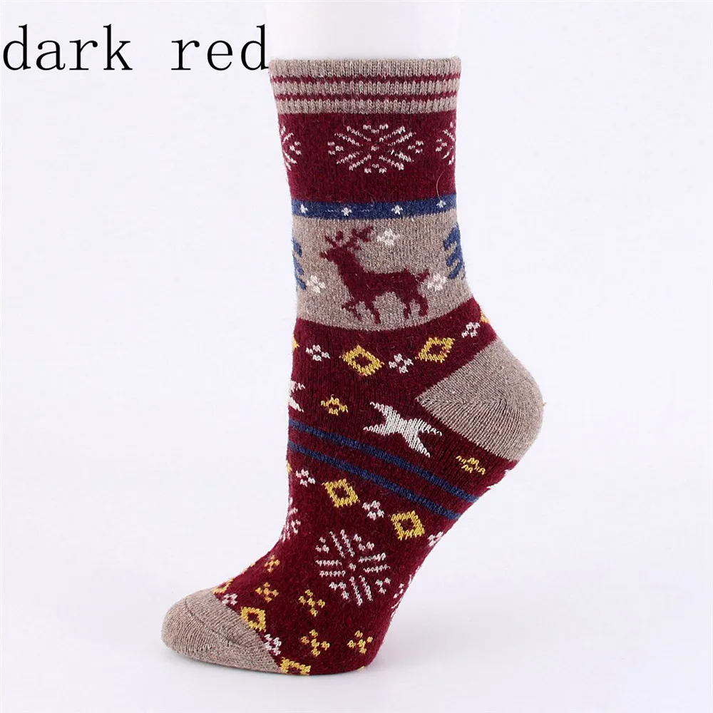 Модные дизайнерские носки с милым рождественским оленем, повседневные теплые зимние вязаные шерстяные носки для мужчин и женщин, хлопковые носки-Тапочки - Цвет: Dark Red