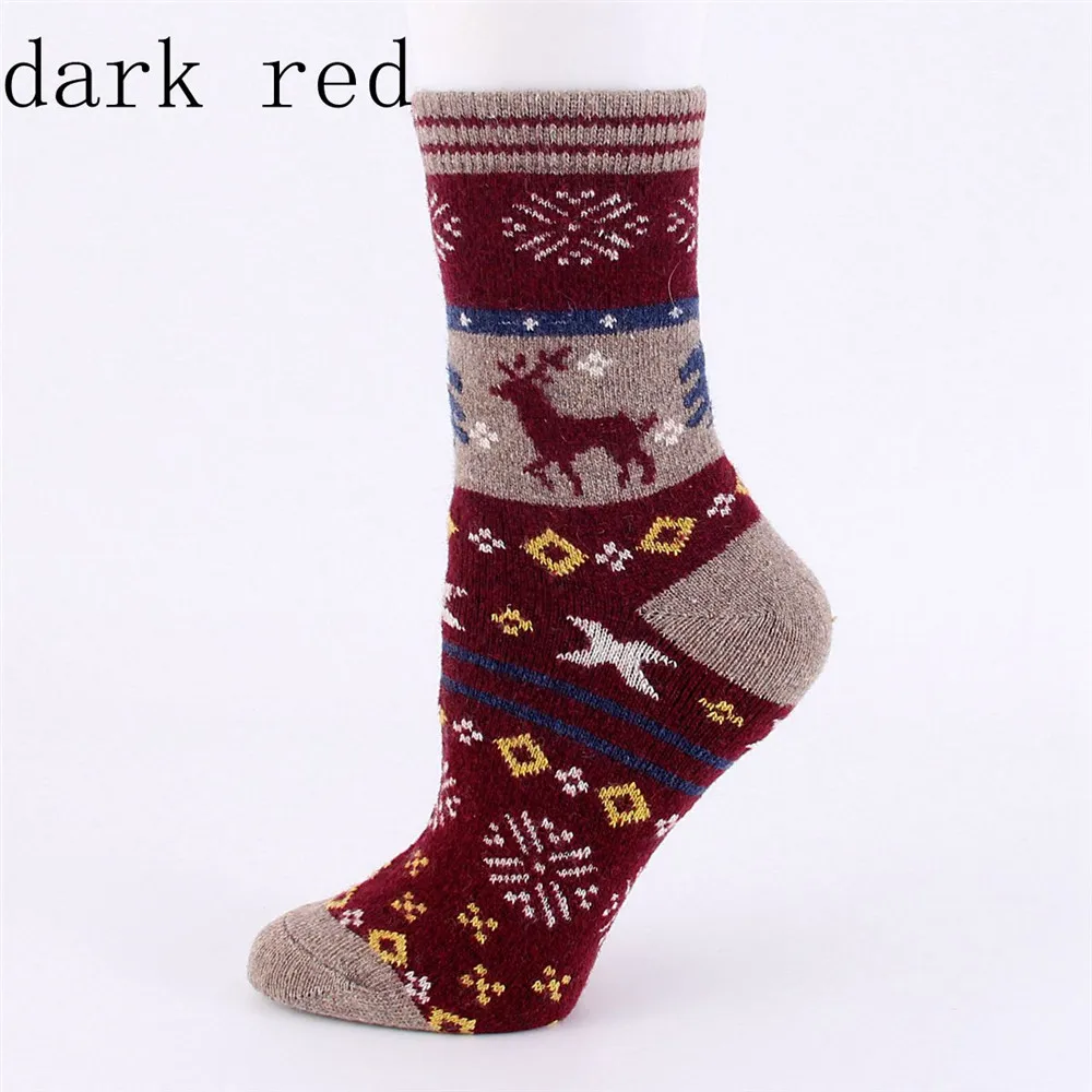 Dark Red Модные дизайнерские носки с милым рождественским оленем, повседневные теплые зимние вязаные шерстяные носки для мужчин и женщин, хлопковые носки-Тапочки - Цвет: Dark Red