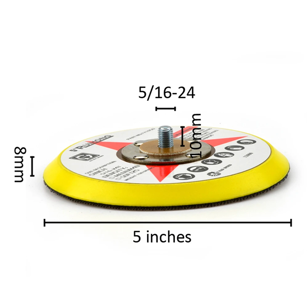 5 Inch 125mm Aluminum Oxide Dry Hook and Loop Sanding Discs + 5/16-24 Thread Backing Pad + Soft Sponge Buffering Pad 22Pcs/Set