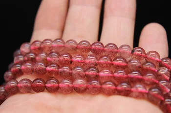 

6-12mm Natural smooth Strawberry Crystal round stone beads For DIY Necklace Bracelet Jewelry Making Loose 15" Free Shipping