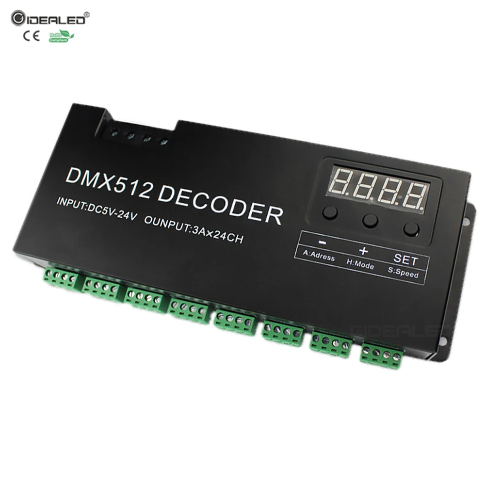 Фото 24 канала RGB контройлер с управлением DMX 512 декодер с цифровым Дисплей 72A диммер драйвер PWM RGB контроллер DMX с RJ45 Вход DC5V-24V №3